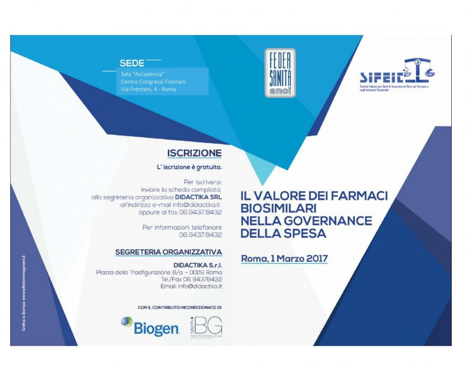 Centro Congressi farmaci biosimilari sistema sanitario Federsanità ANCI SIFEIT