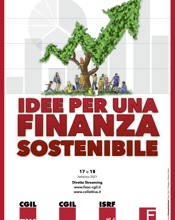 locandina dell'evento streaming FISAC-CGIL sulla finanza sostenibile nelle giornate 15-18 Febbraio 2021