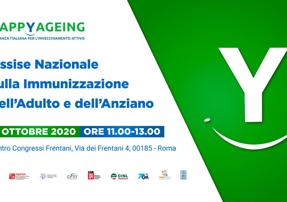 locandina del Convegno Happyageing 1 Ottobre 2020 sull'Immunizzazione dell'adulto e dell'anziano